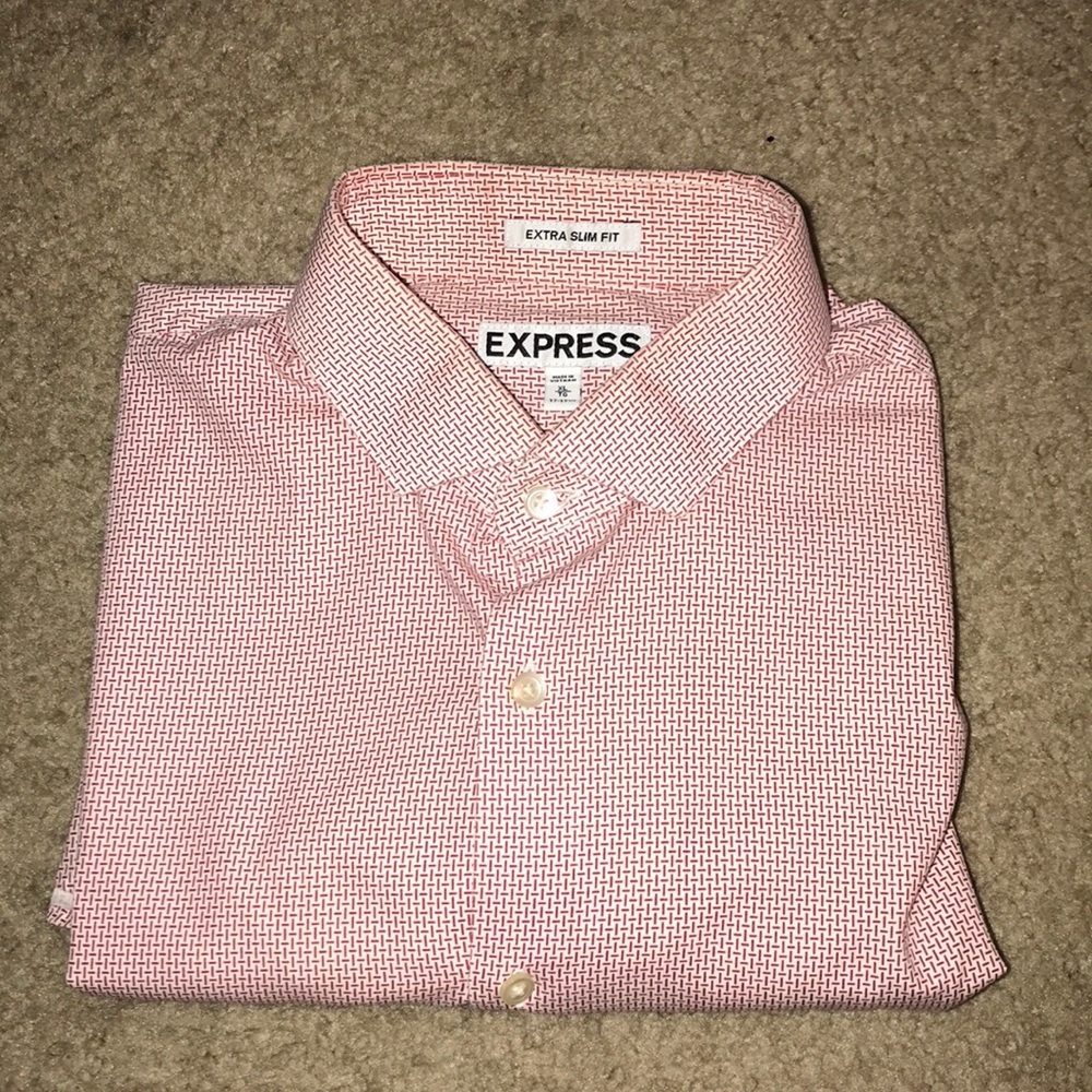 Red and white print long sleeve Express button up